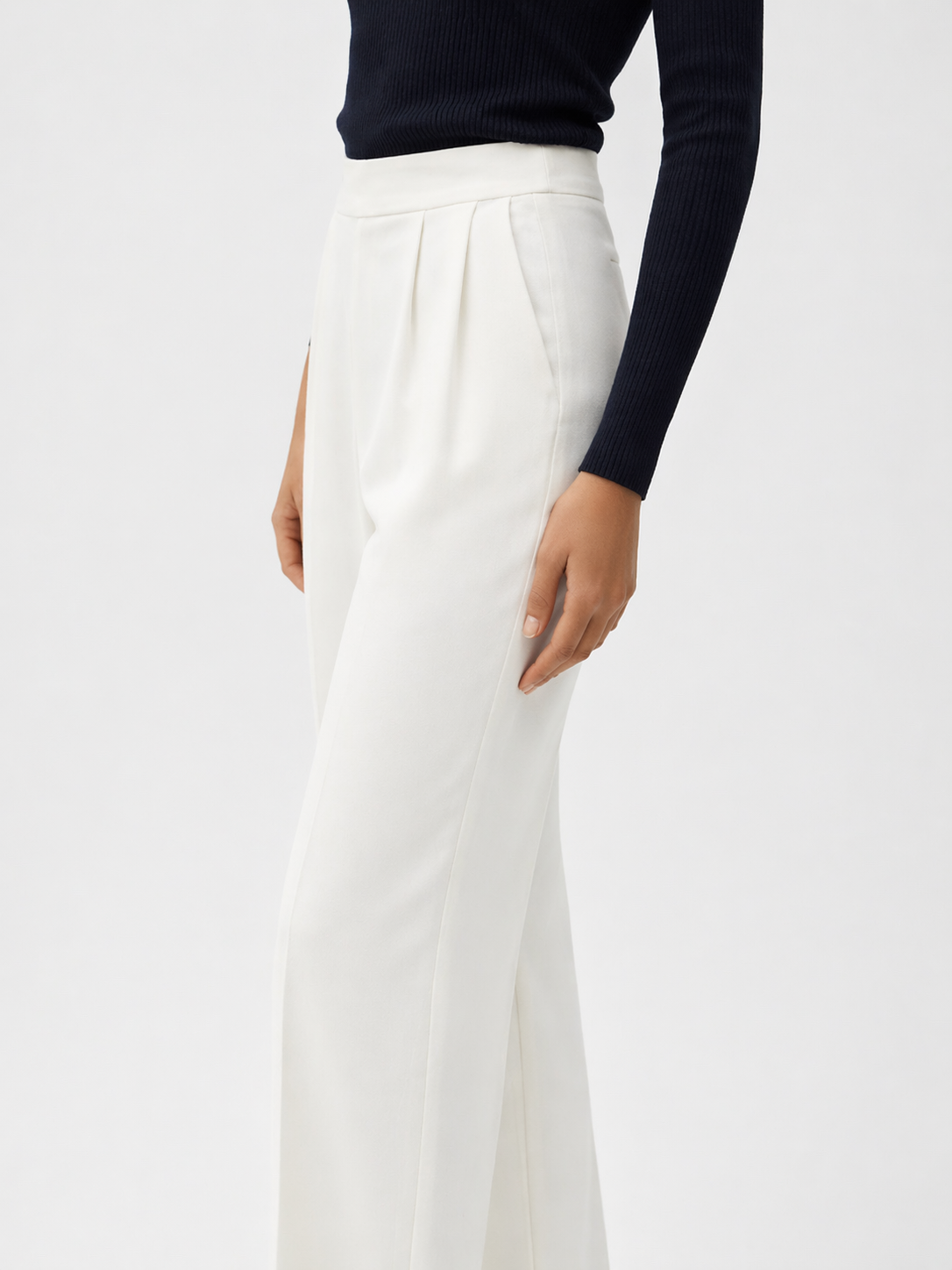 Italian Wool Wide-Leg Trousers Marina Blanche