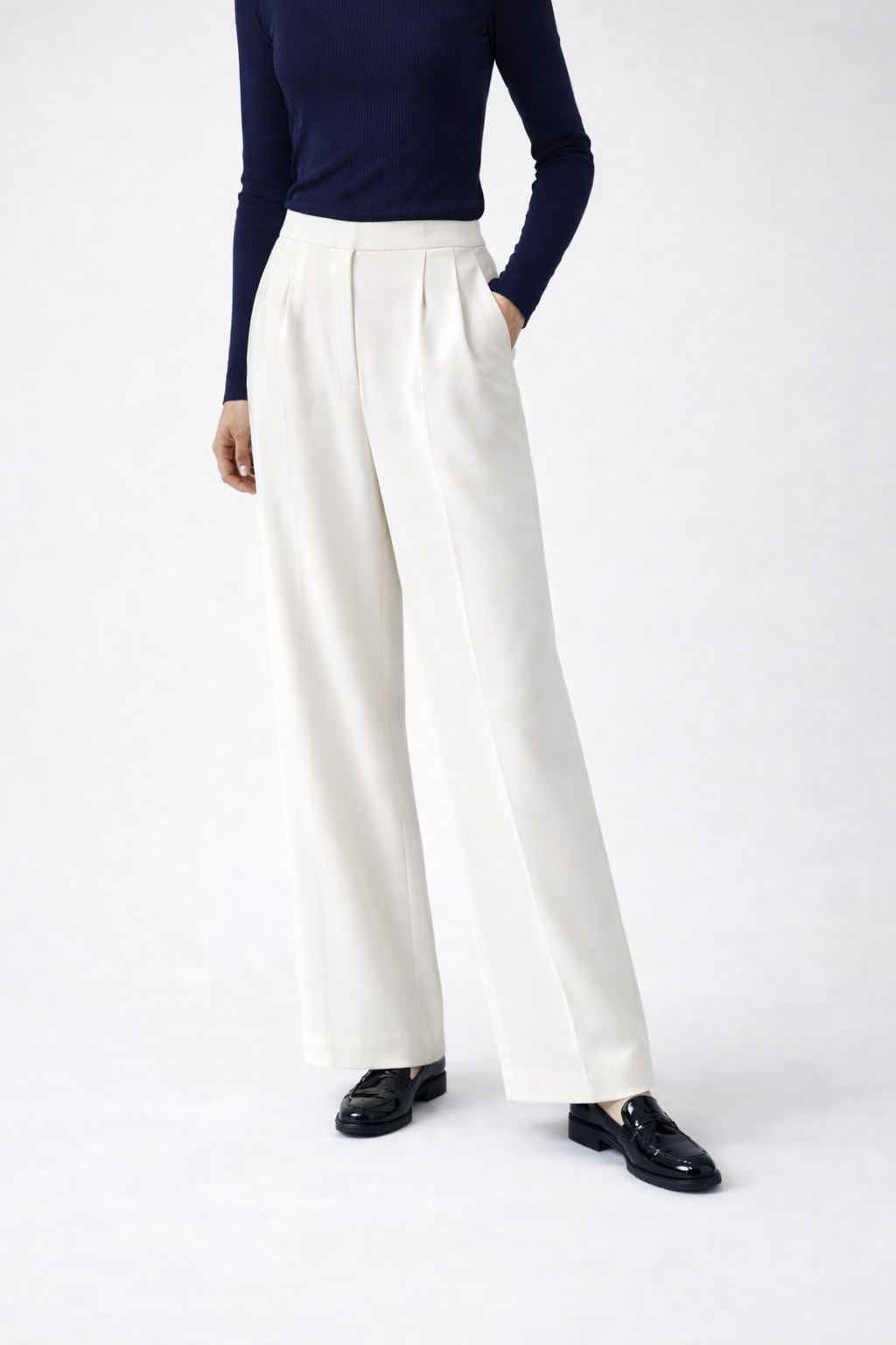 Italian Wool Wide-Leg Trousers Marina Blanche