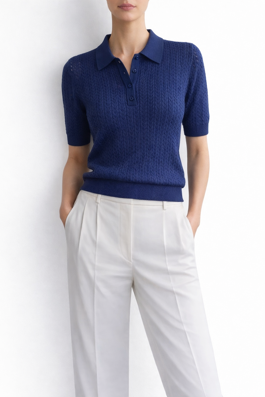 Pointelle Viscose Polo Marina Blanche