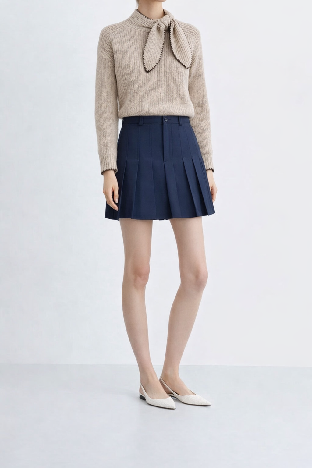 Tie-Neck Knit Pullover Marina Blanche