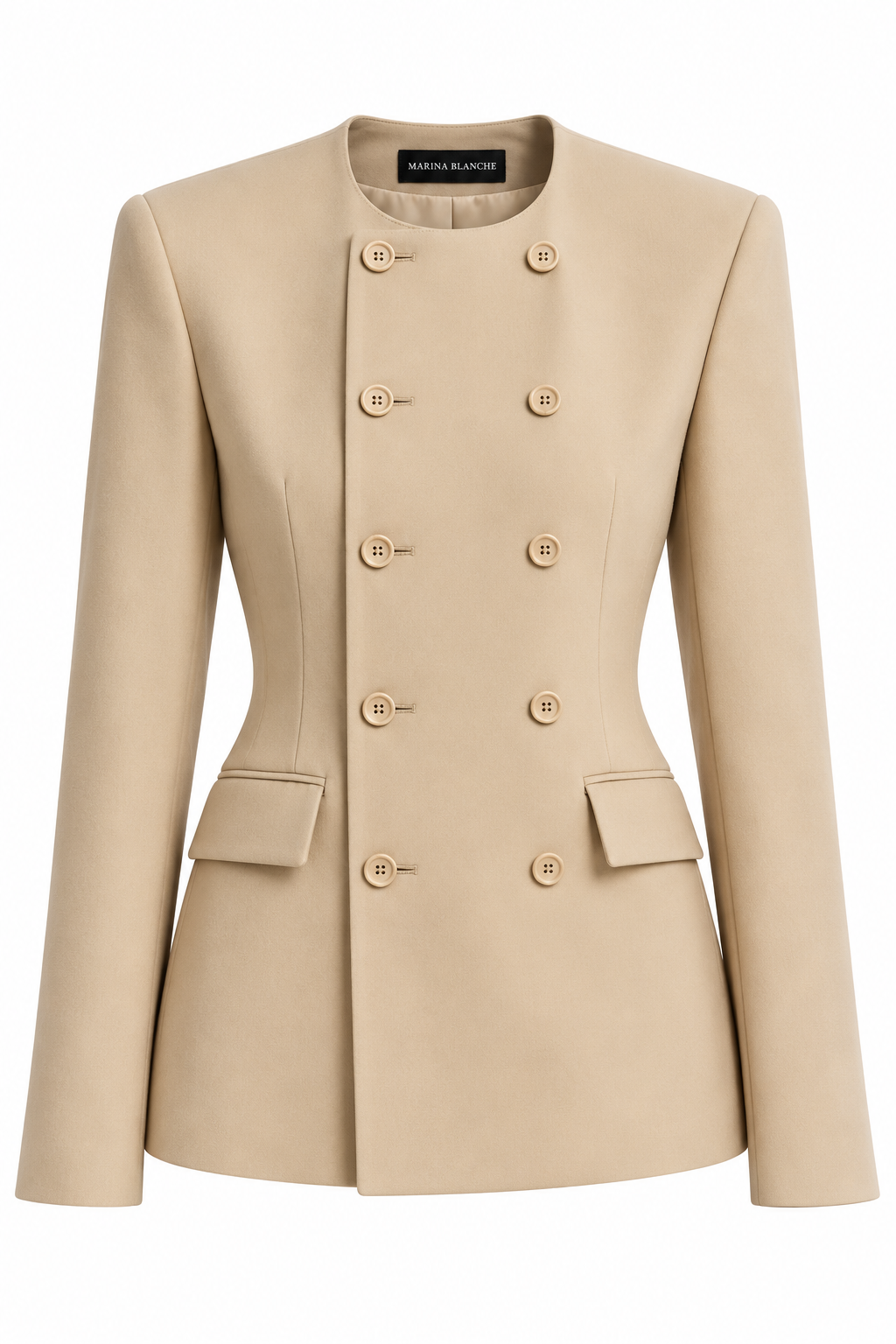 Double-Breasted Jacket in Structured Crepe Marina Blanche