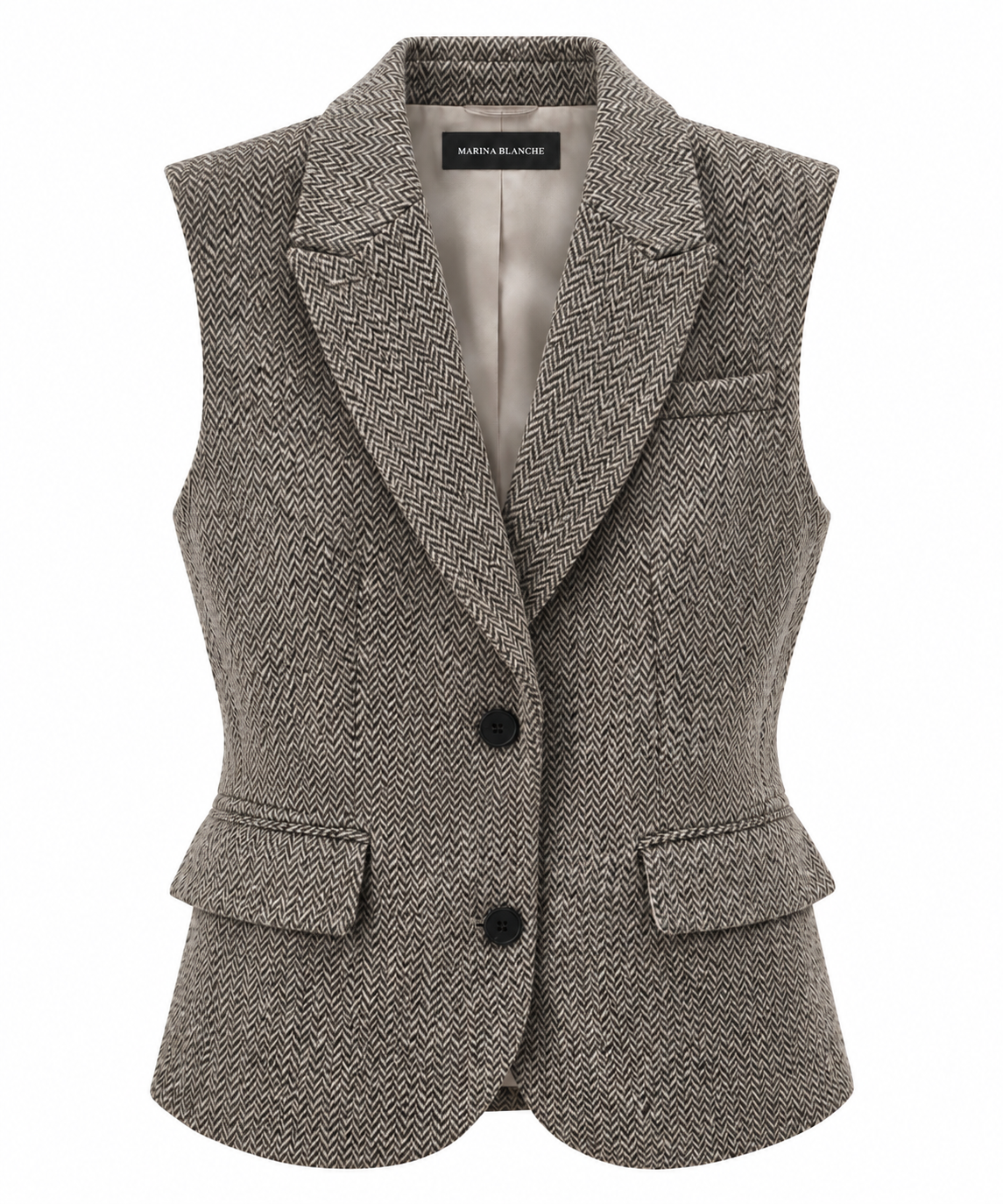 Herringbone Tailored Vest in Wool Marina Blanche