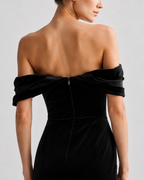 Sweetheart Draped Maxi Dress in Velvet Marina Blanche