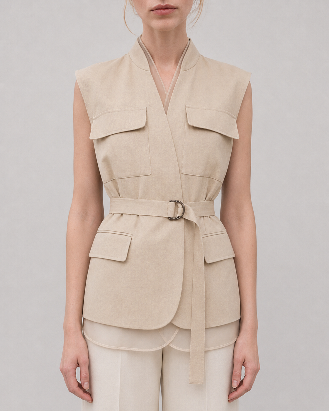 Layered Twill Waistcoat Marina Blanche
