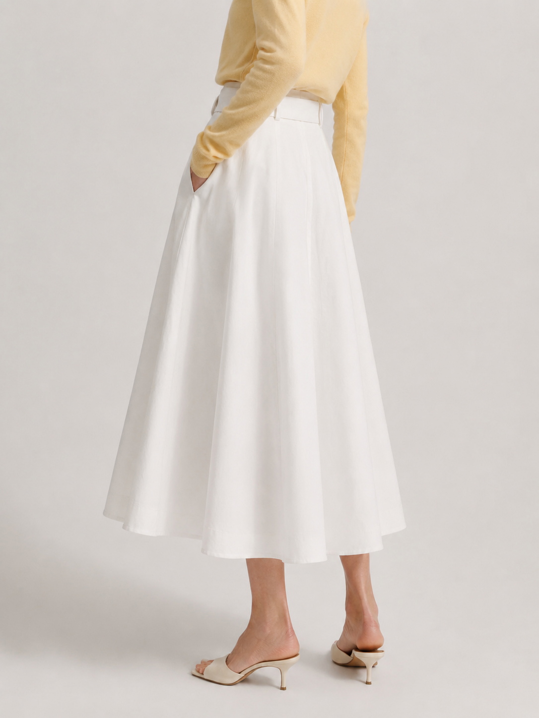 A-line Midi skirt in Cotton Twill Marina Blanche